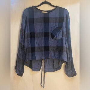 Cloth & Stone Women's Plaid Lace Up Back Long Sleeve Shirt Size Small